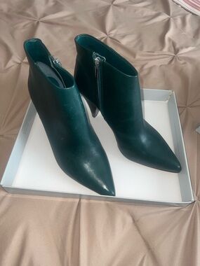 Vince Camuto Dark Green Pointed Toe Leather Ankle Booties